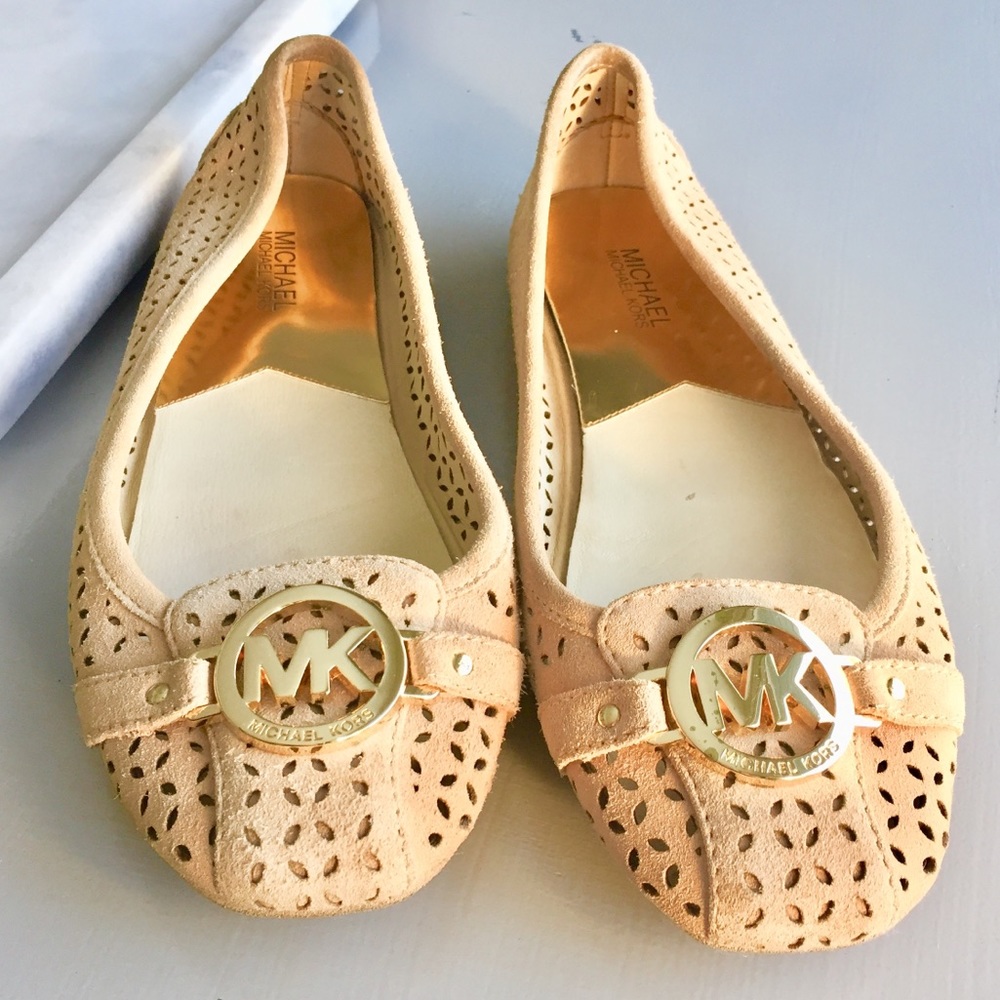 Michael Kors Fulton Tan Leather Ballet Logo Flats